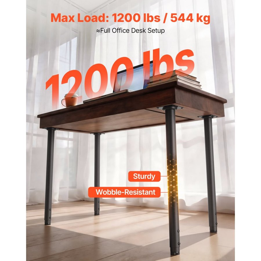 VEVOR Adjustable Table Legs, 610-1016 mm Round Steel Furniture Legs, 544 kg Max Load Heavy Duty, Quick Installation, for Home Office Desk DIY, Coffee Dinner Bar Tables, Workbenches, 4 PCS, Black