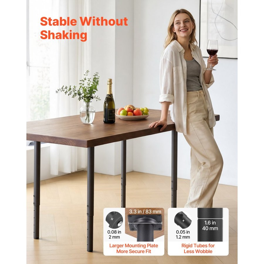 VEVOR Adjustable Table Legs, 610-1016 mm Round Steel Furniture Legs, 544 kg Max Load Heavy Duty, Quick Installation, for Home Office Desk DIY, Coffee Dinner Bar Tables, Workbenches, 4 PCS, Black