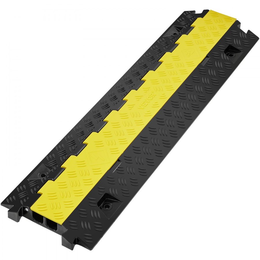 VEVOR Cable Protector Ramp, 91.8x25x4.3 cm 2 Channel, 9979 kg/axle Capacity Heavy Duty TPU Wire Cord Cover Ramp Hose Protector Ramp Driveway, Traffic Speed Bump w/ TPR Flip-Open Top Cover, for Indoor & Outdoor