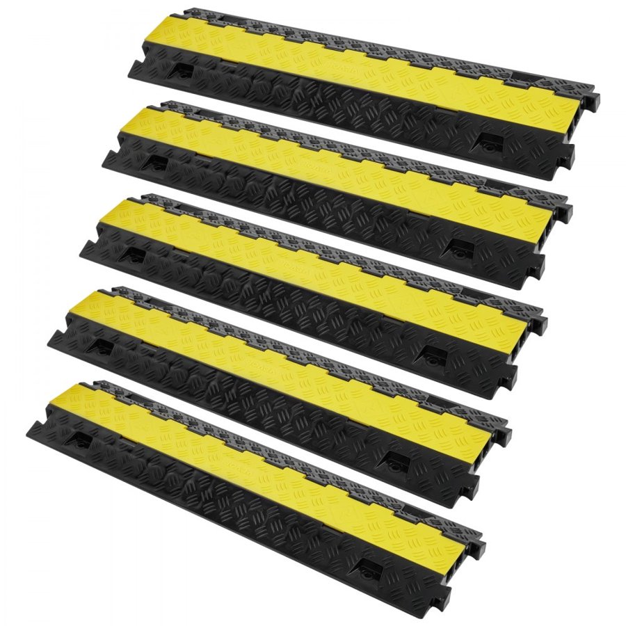 VEVOR 5 PCs Cable Protector Ramp, 2 Channel, 10000 kg/axle Capacity 91.8x25x4.3 cm Heavy Duty TPU Wire Cover Ramp Hose Protector Ramp Driveway, Traffic Speed Bump with TPR Flip-Open Top Cover, for Indoor & Outdoor