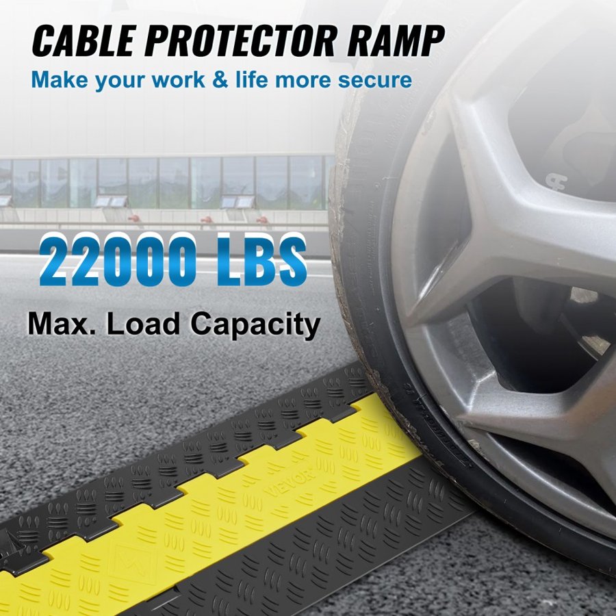 VEVOR 5 PCs Cable Protector Ramp, 2 Channel, 10000 kg/axle Capacity 91.8x25x4.3 cm Heavy Duty TPU Wire Cover Ramp Hose Protector Ramp Driveway, Traffic Speed Bump with TPR Flip-Open Top Cover, for Indoor & Outdoor