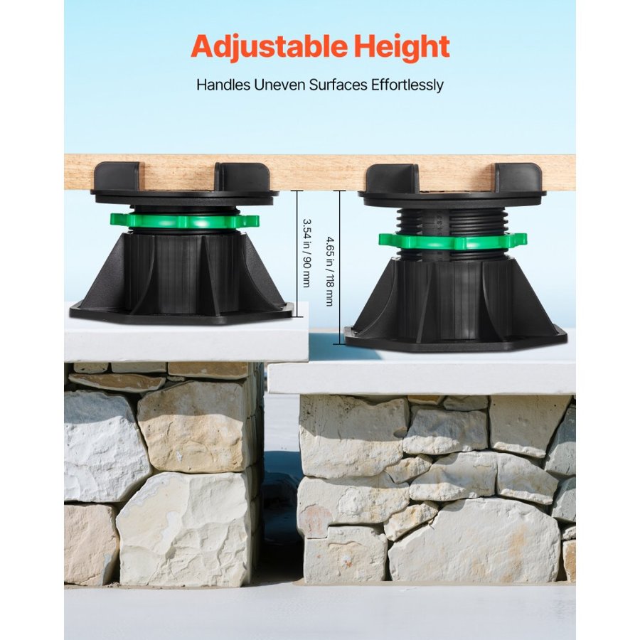 VEVOR Deck Blocks 8 PCS, 2200 lbs / 997.90 kg Load Capacity Deck Support Plastic Pedestal Paver, Raising 3.54 - 4.65 inch / 90 - 118 mm, Height Adjustable Shed Foundation Base for Wood Concrete Metal