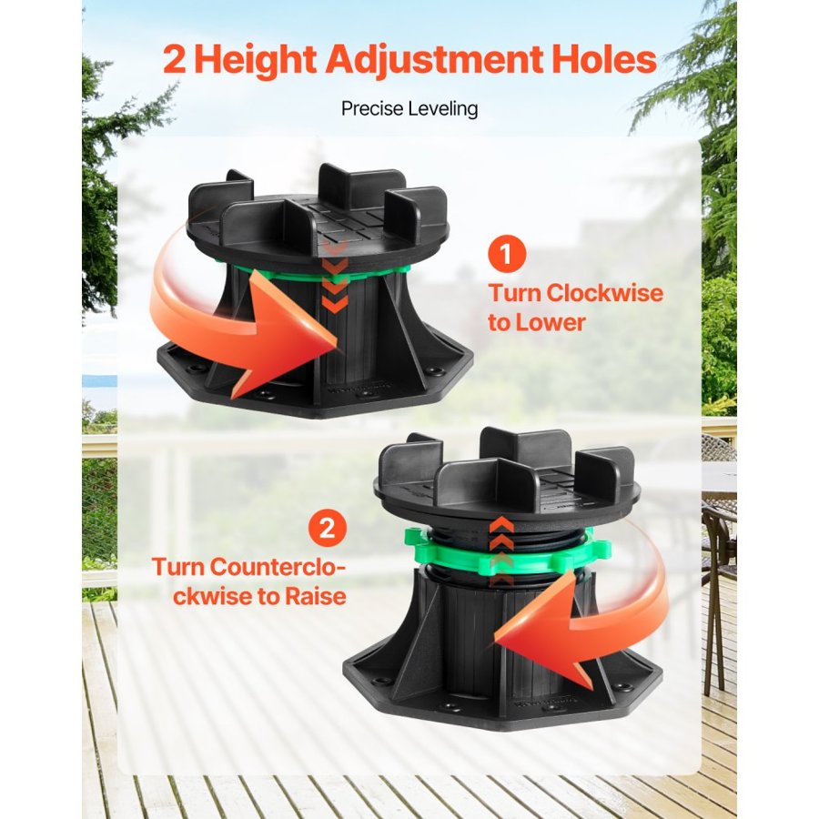 VEVOR Deck Blocks 8 PCS, 2200 lbs / 997.90 kg Load Capacity Deck Support Plastic Pedestal Paver, Raising 3.54 - 4.65 inch / 90 - 118 mm, Height Adjustable Shed Foundation Base for Wood Concrete Metal