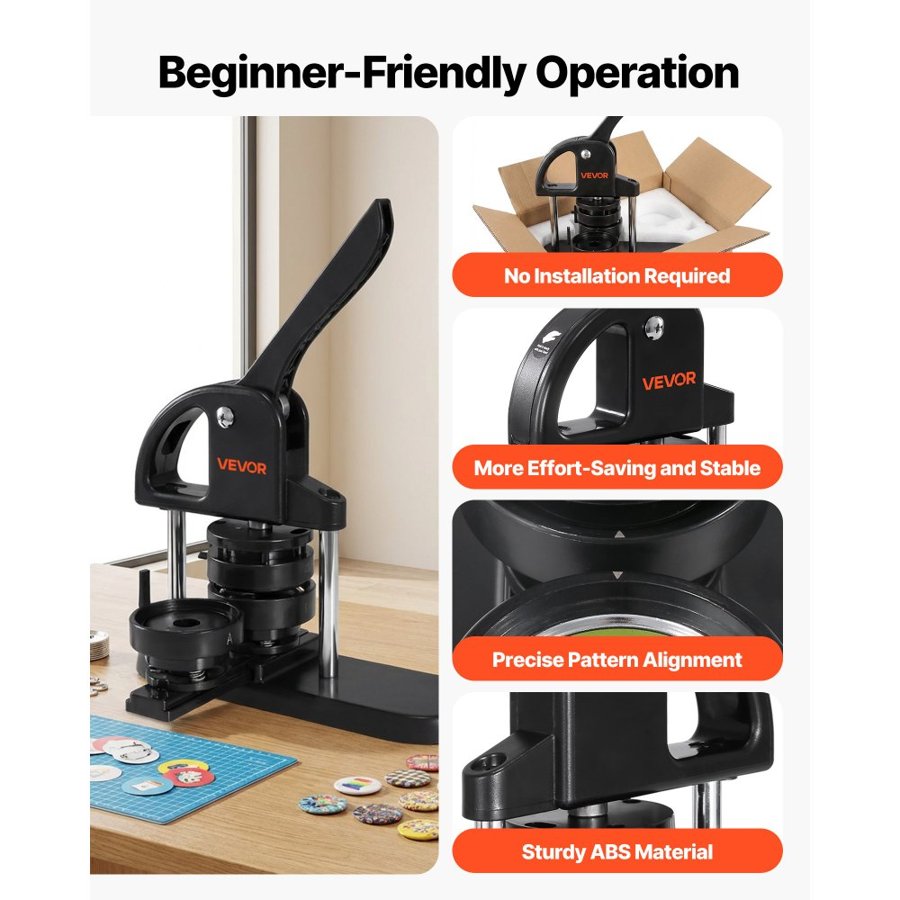 VEVOR Button Maker Machine, 1/1.25/2.28 inch(25/32/58mm) 3-in-1 Pin Maker, Installation-Free Badge Punch Press Kit, Button Making Supplies with 300pcs Button Parts, Circle Cutter, Magic Book
