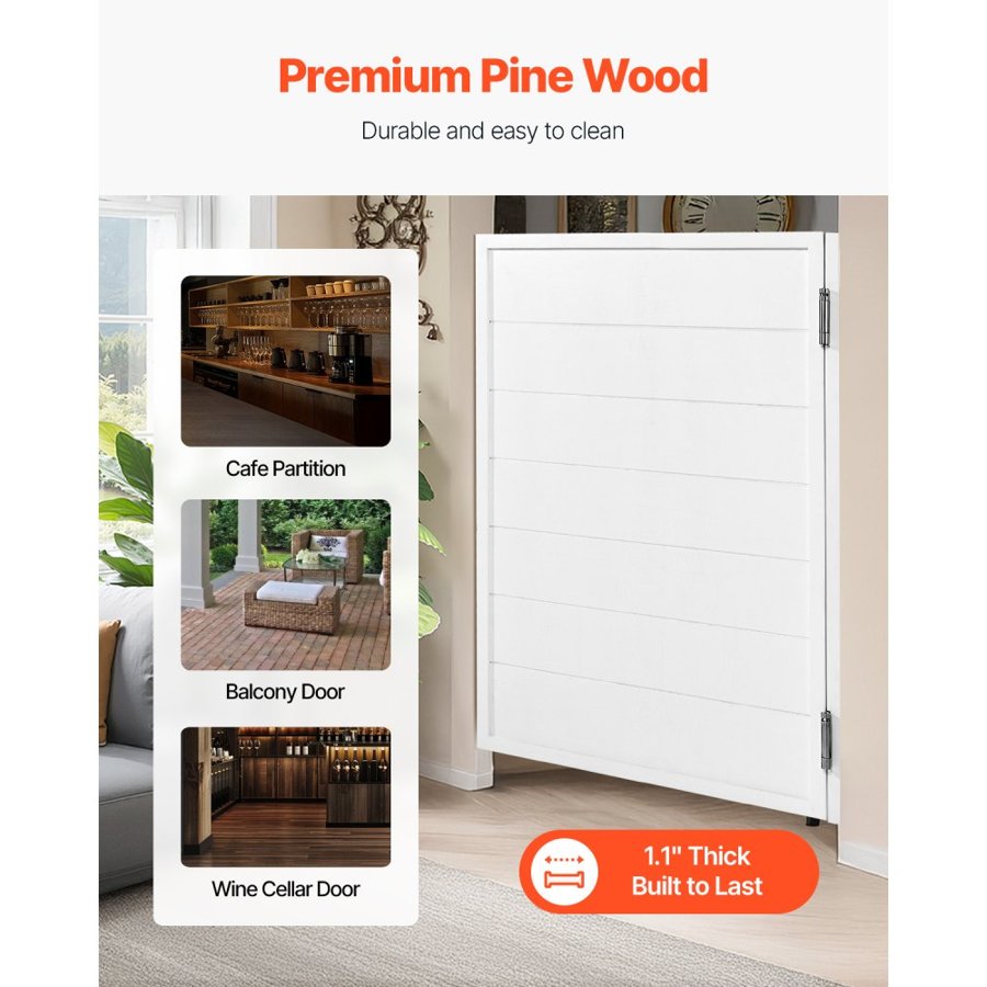VEVOR Swinging Cafe Doors, Single Indoor Saloon Doors 81.3 x 106.7 cm, Square Design Made of Pine Wood, with Hinges & Hardware Kit, Easy to Install, for Hallway Kitchen Bar Pub Entrance, White