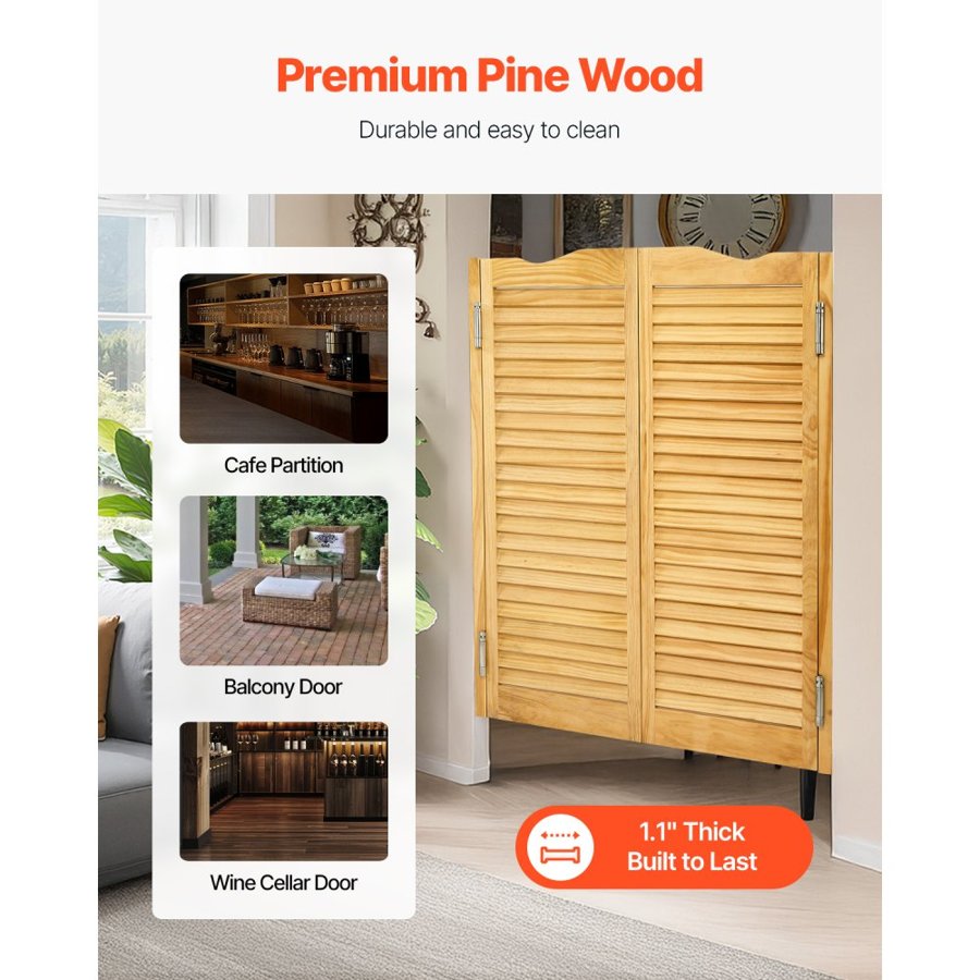 VEVOR Swinging Cafe Doors, Arched Top Interior Saloon Doors 81.3 x 106.7 cm, Double Action Made of Pine Wood, with Hinges & Hardware, Easy to Install, for Hallway Kitchen Bar Pub Entrance, Log Color