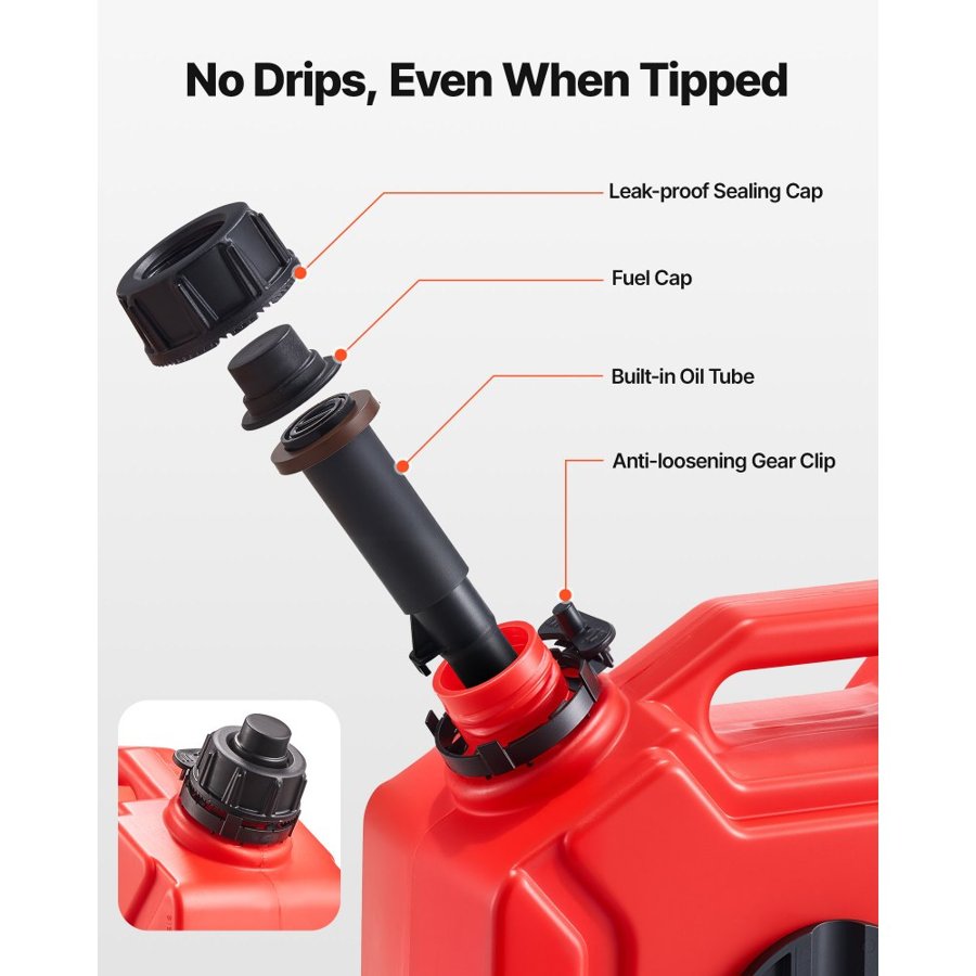 VEVOR Gas Can with Spout – 1.3 Gallon (5 L), Leak-Proof