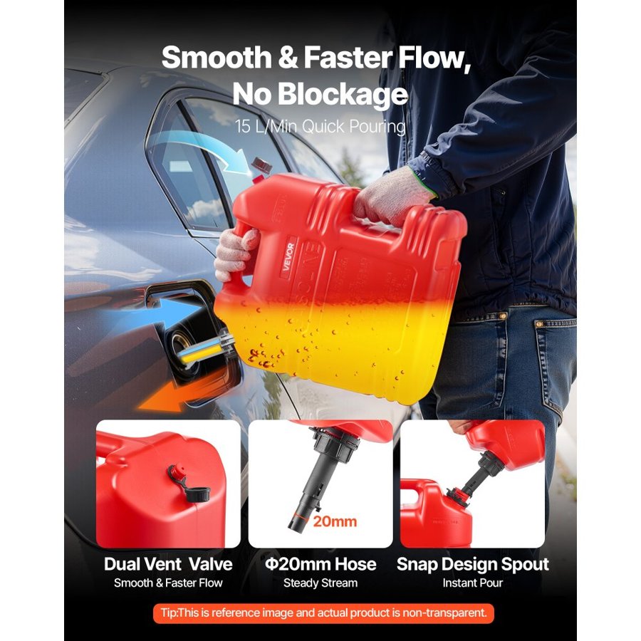 VEVOR 5 Gal Gas Tank – 4PCS, 15L/min Flow, 2mm HDPE Walls