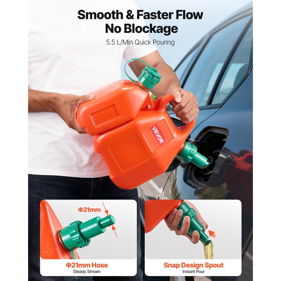 VEVOR No Spill Fuel Containers – 1.6 Gal, 5.5 L/min, 21 mm