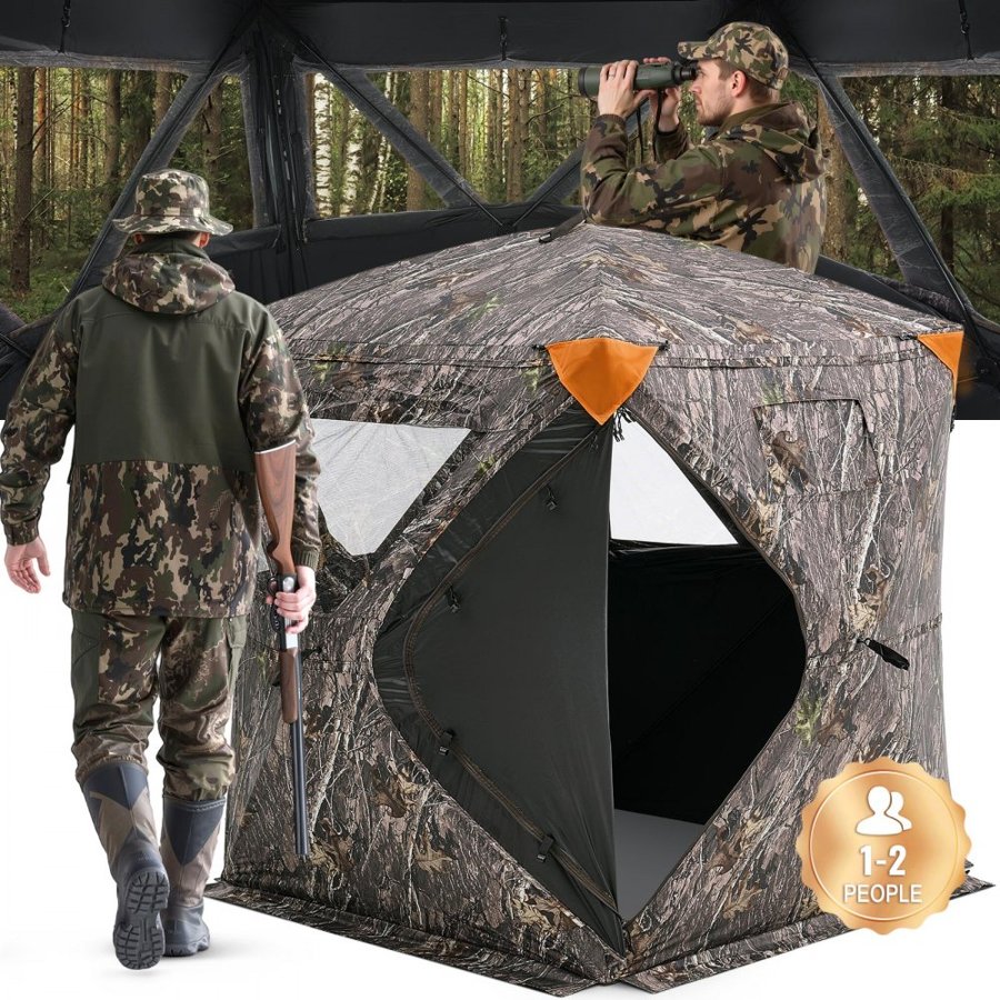 VEVOR Hunting Blind, 270° Ground Blind, 1-2 Person Pop Up Deer Blind for Hunting with Carrying Bag, Portable Resilient Hunting Tent, 3 Horizontal Windows for Turkey and Deer Hunting