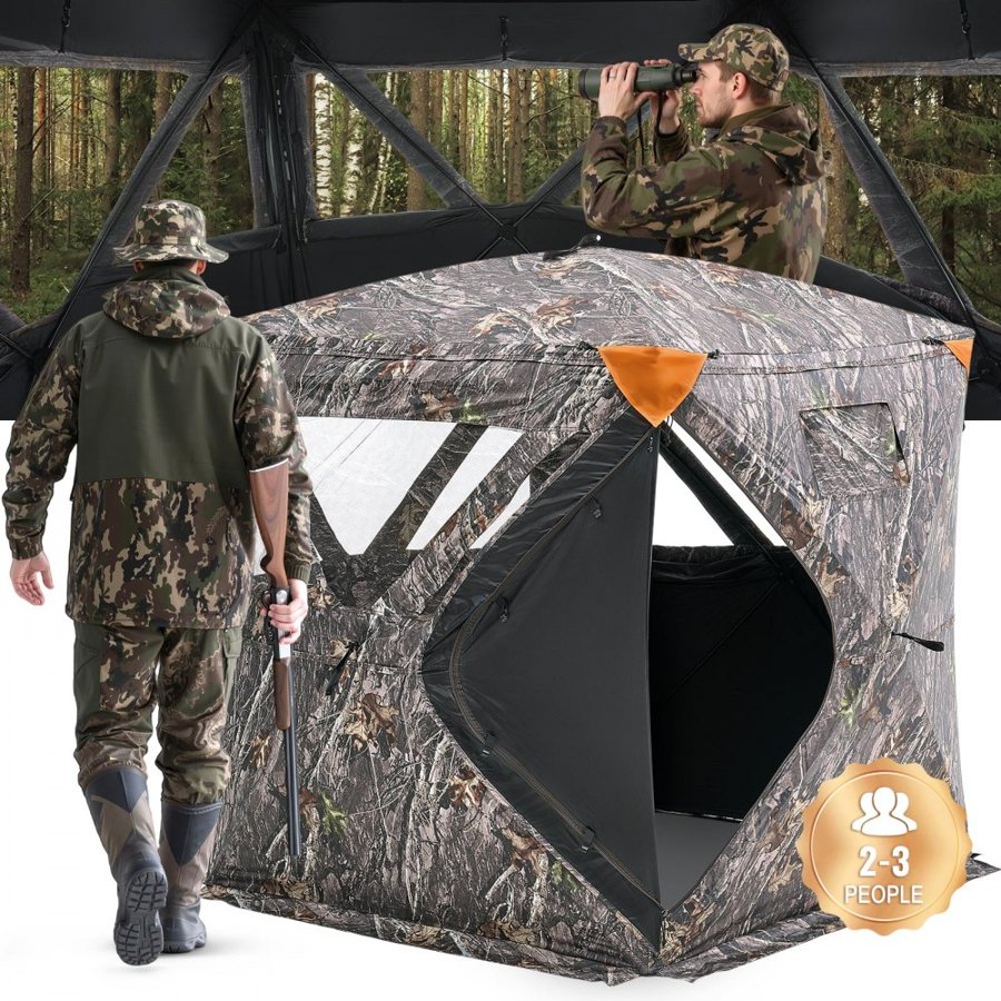 VEVOR Hunting Blind, 270° Ground Blind, 2-3 Person Pop Up Deer Blind for Hunting with Carrying Bag, Portable Resilient Hunting Tent, 3 Horizontal Windows for Turkey and Deer Hunting