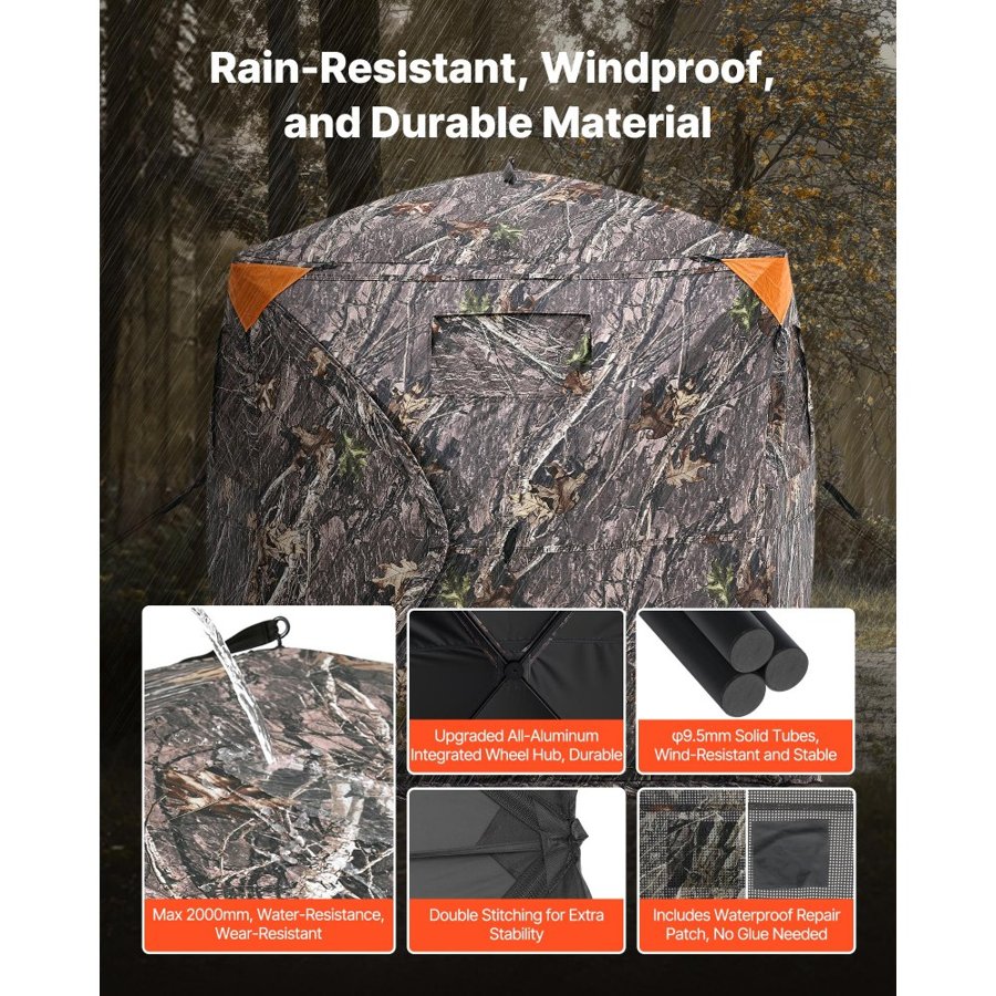 VEVOR Hunting Blind, 270° Ground Blind, 2-3 Person Pop Up Deer Blind for Hunting with Carrying Bag, Portable Resilient Hunting Tent, 3 Horizontal Windows for Turkey and Deer Hunting