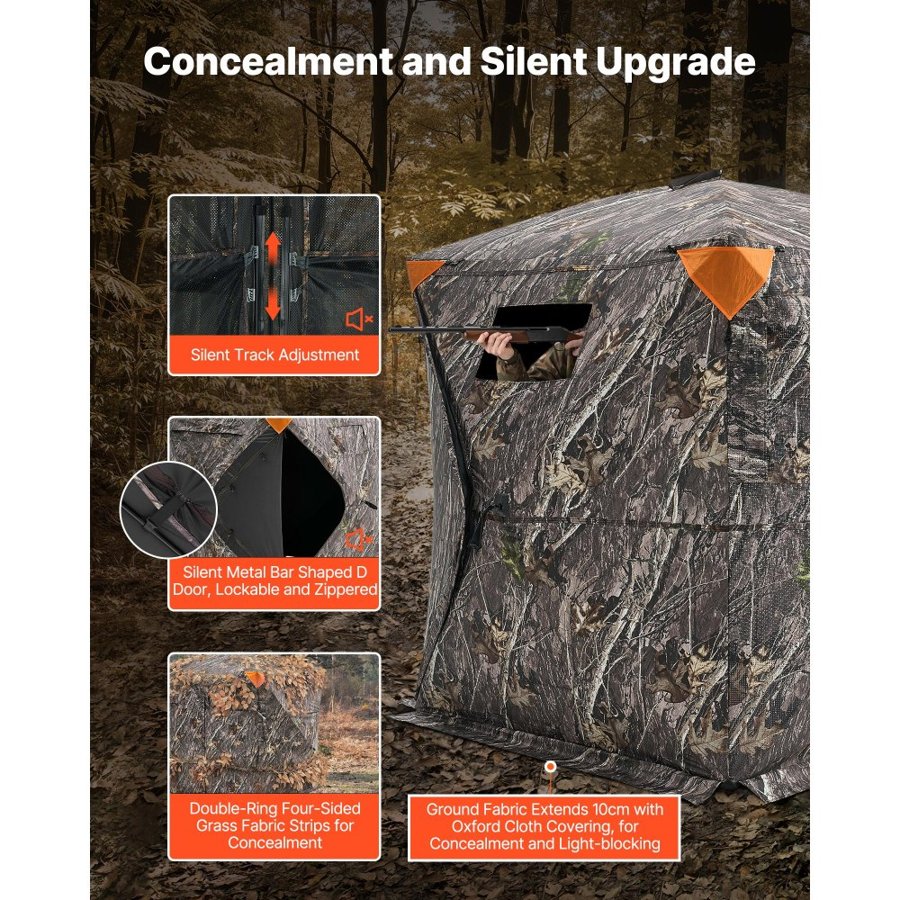 VEVOR Hunting Blind, 270° See Through Ground Blind, 1-2 Person Pop Up Deer Blind for Hunting with Carrying Bag, Portable Resilient Hunting Tent, One-Way See-Through Mesh for Turkey and Deer Hunting