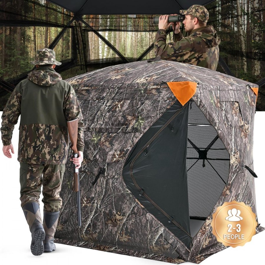 VEVOR Hunting Blind, 270° See Through Ground Blind, 2-3 Person Pop Up Deer Blind for Hunting with Carrying Bag, Portable Resilient Hunting Tent, One-Way See-Through Mesh for Turkey and Deer Hunting