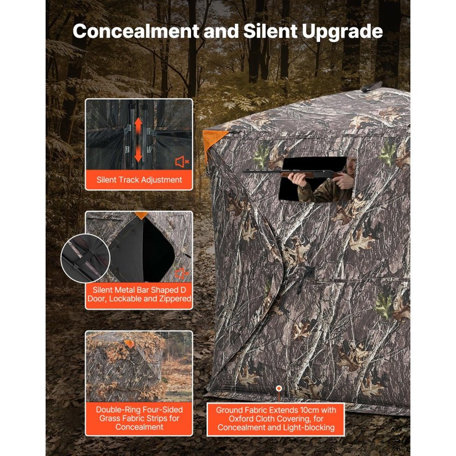 VEVOR Hunting Blind, 270° See Through Ground Blind, 2-3 Person Pop Up Deer Blind for Hunting with Carrying Bag, Portable Resilient Hunting Tent, One-Way See-Through Mesh for Turkey and Deer Hunting