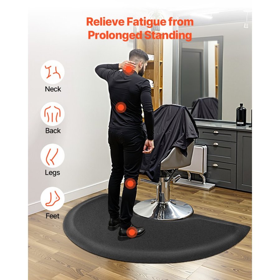 VEVOR Salon Mat for Hair Stylist, 1520 x 910 mm Semi-circle Salon Chair Mat, 13mm Thickened Anti Fatigue Barber Shop Floor Mat with Round Cut Out, Easy-to-Clean PVC Surface & Anti-Trip Beveled Edges