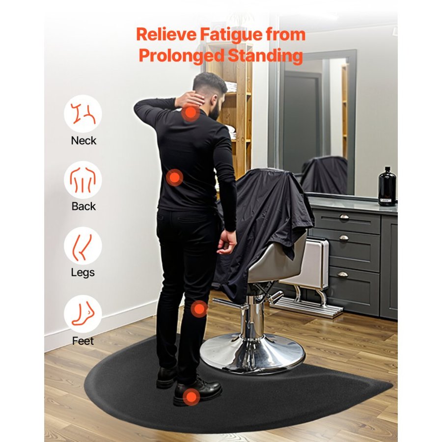 VEVOR Salon Mat for Hair Stylist, 1220 x 905 mm  Semi-circle Salon Chair Mat, 13mm Thickened Anti Fatigue Barber Shop Floor Mat with Round Cut Out, Easy-to-Clean PVC Surface & Anti-Trip Beveled Edges