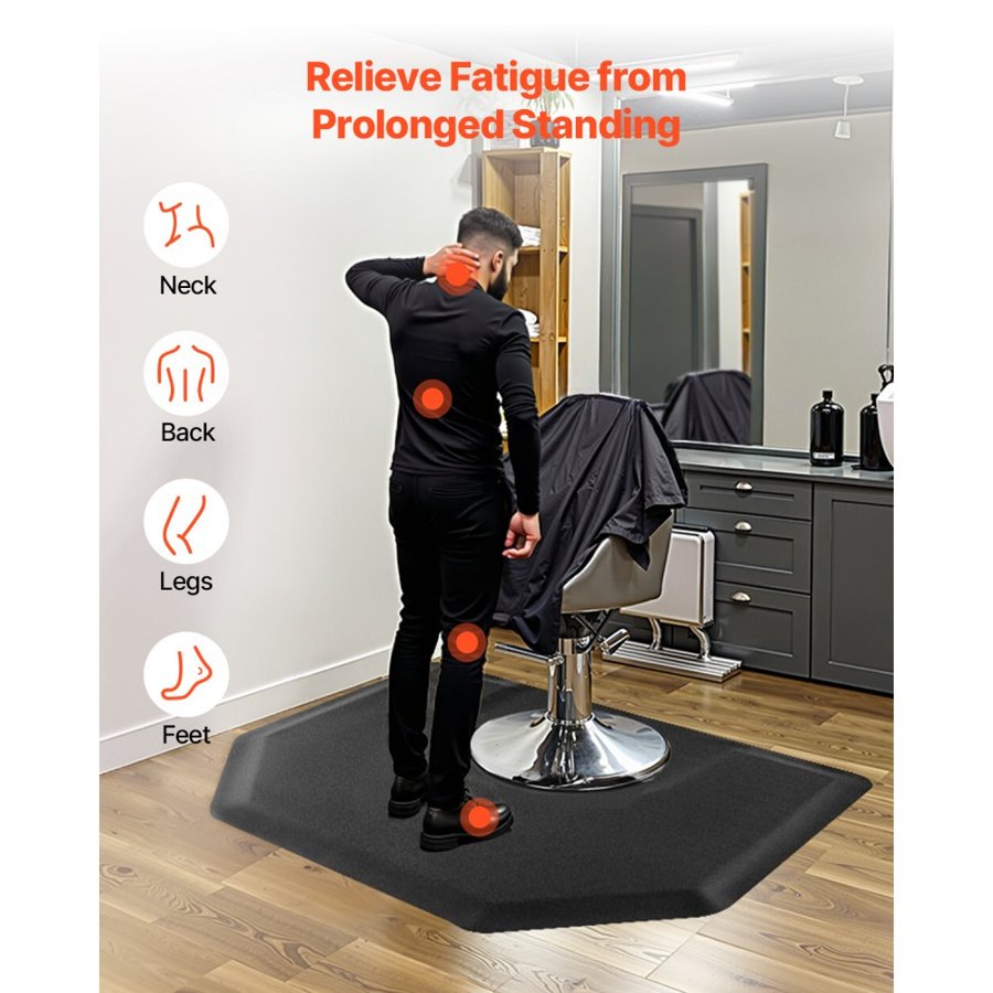 VEVOR Salon Mat for Hair Stylist, 1225 x 1505 mm Hexagon Salon Chair Mat Anti Fatigue, 13mm Thickened Barber Shop Floor Mat with Round Cut Out, Easy-to-Clean PVC Surface & Anti-Trip Beveled Edges