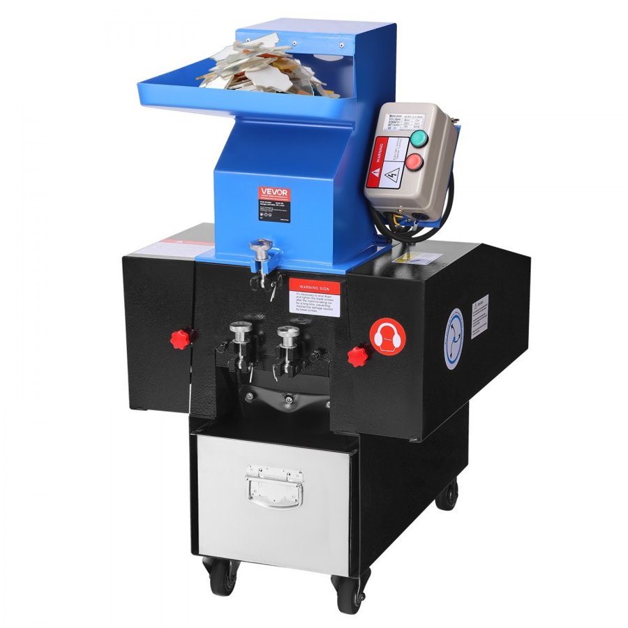 VEVOR Plastic Shredder Crusher, 3HP/2.2KW Plastic Grinder Granulator, 100-150kg/h Capacity Pulverizer Recycling Machine with Wheels, SDK-11 Blade & 6mm Mesh for PVC ABS PTFE (380V 50Hz 3-Phase)