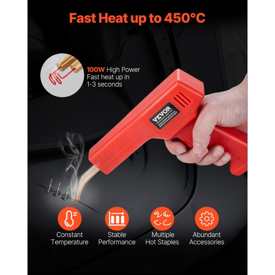VEVOR Plastic Welder, 100W Plastic Welding Gun with 800PCS Hot Staples, Professional Hot Staple Welding Gun, Plastic Car Bumper Repair Kit with LED Light for Kayak, Toys, Plastic Crack Repair