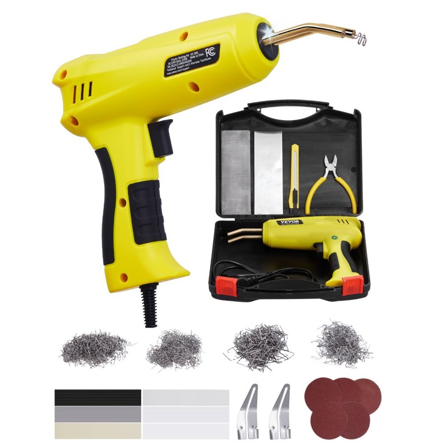 VEVOR Plastic Welding Kit, 220W Plastic Welder Gun with 800PCS Hot Staples & 56PCS Welding Rods, Professional Hot Staple Welding Gun with LED Light, Carrying Case for Kayak, Toys, Car Bumper Repair