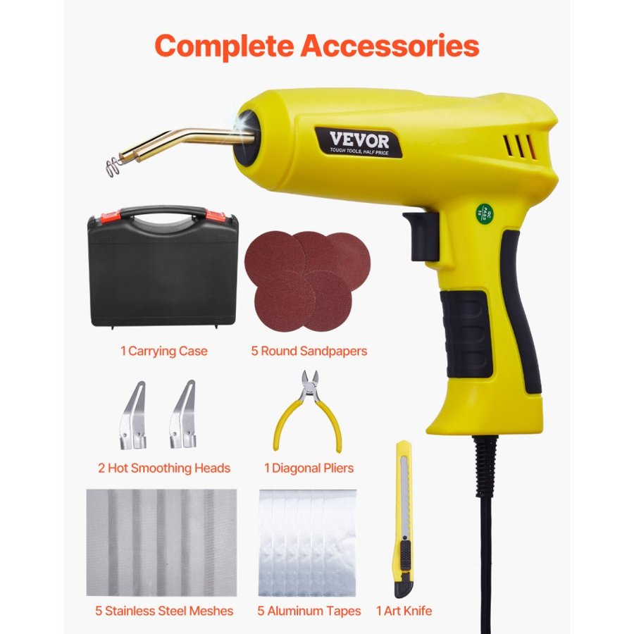 VEVOR Plastic Welding Kit, 220W Plastic Welder Gun with 800PCS Hot Staples & 56PCS Welding Rods, Professional Hot Staple Welding Gun with LED Light, Carrying Case for Kayak, Toys, Car Bumper Repair