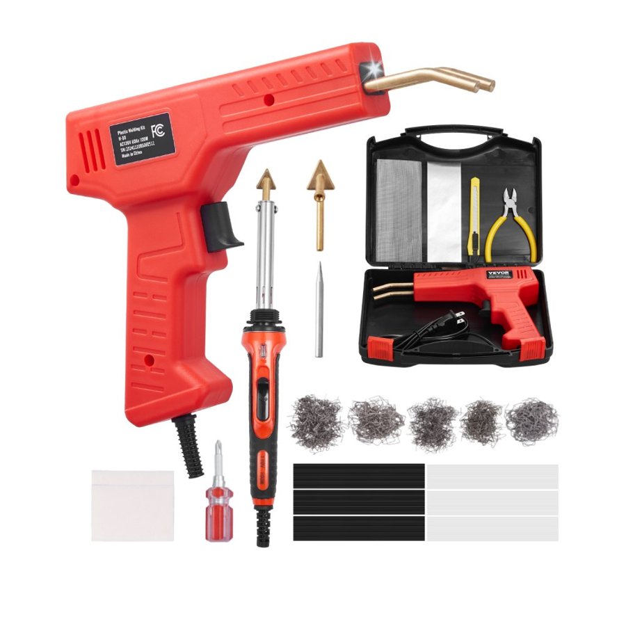 VEVOR Plastic Welder Kit Deluxe, 100W Plastic Welding Gun + 60 W/100W Soldering Iron, Professional Plastic Repair Welding Tool with 1000PCS Hot Staples & 60 Rods for Car Bumper Kayak Electronics Toys