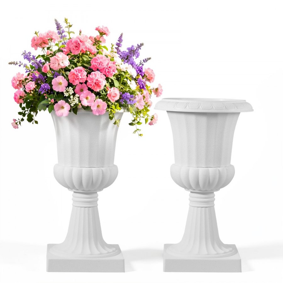 VEVOR Large White Urn Planter – 2 Pack, 9.8"x16.5", PP
