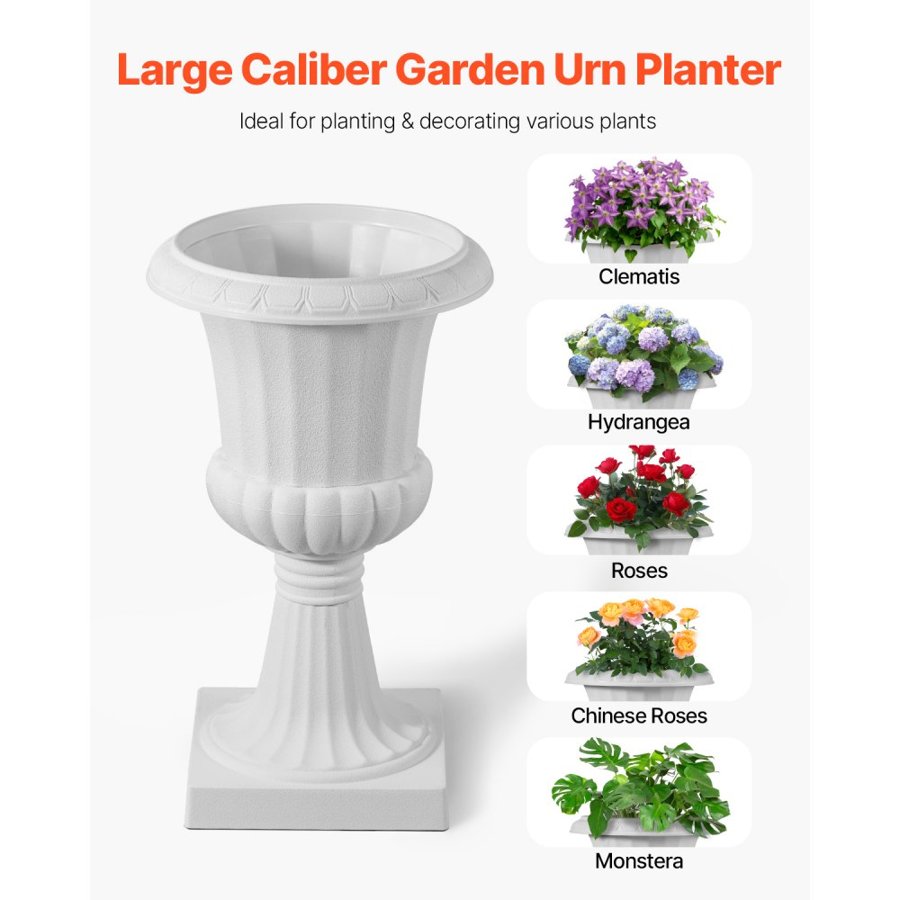 VEVOR Large White Urn Planter – 2 Pack, 9.8"x16.5", PP