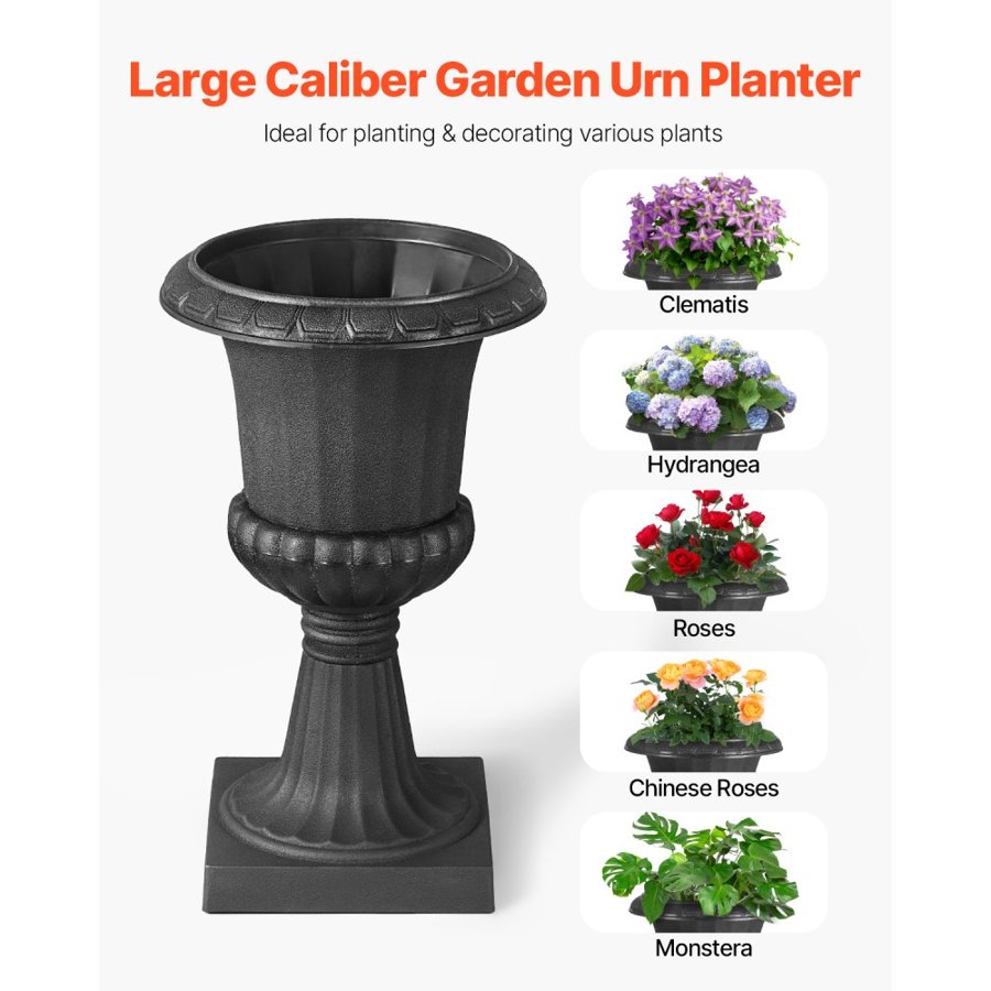 VEVOR Black Urns for Plants – 9.8"x16.5", 2-Pack, PP Plastic