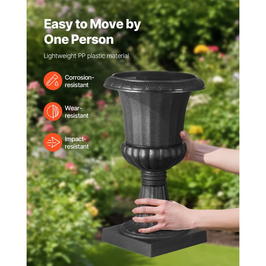 VEVOR Black Urns for Plants – 9.8"x16.5", 2-Pack, PP Plastic