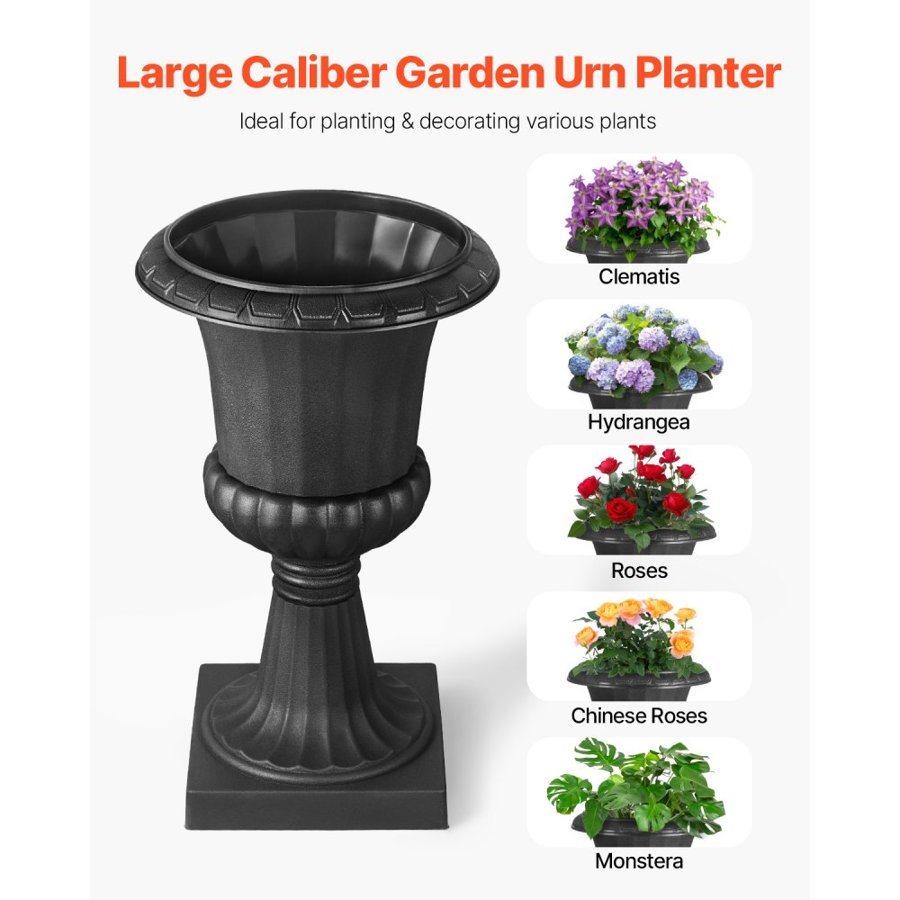 VEVOR Black Plastic Urn Planters – 15.8"x26.4", 2 Pack, PP