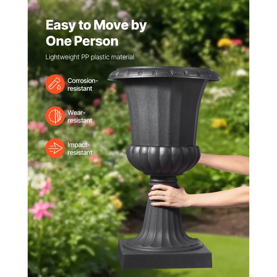 VEVOR Black Plastic Urn Planters – 15.8"x26.4", 2 Pack, PP
