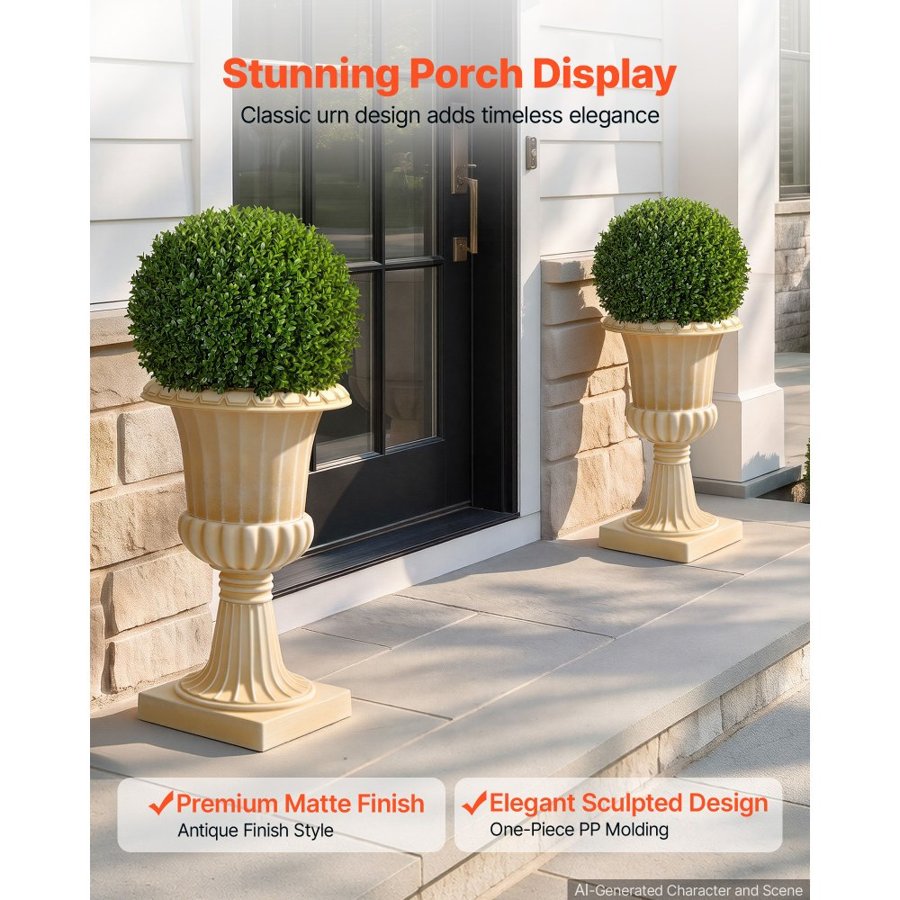 VEVOR Plastic Urn Planters 350 x 580 mm 2 PCS Beige Classic Urn Flower Pot, for Wedding, Party, Event, Home, Stage, Garden, Balcony, and Patio Decoration, Front Porch Planters, Indoor & Outdoor Vase