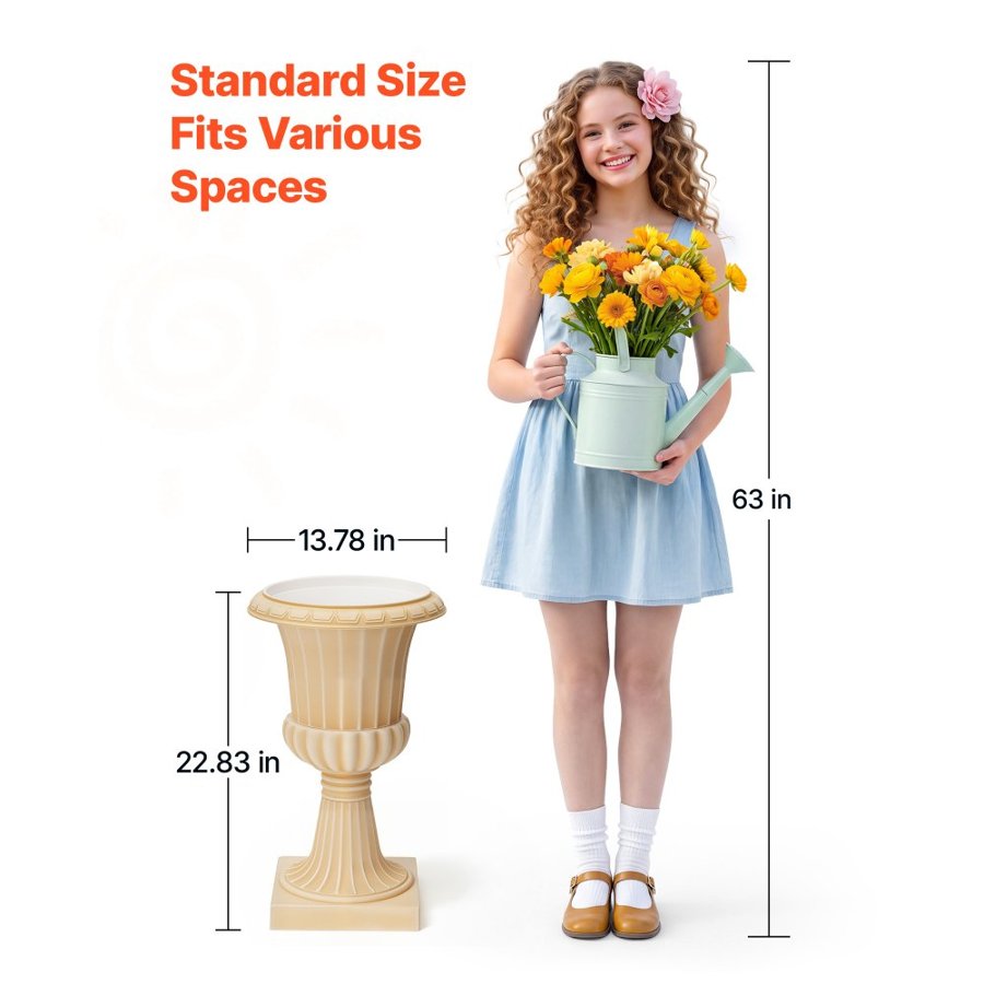 VEVOR Plastic Urn Planters 350 x 580 mm 2 PCS Beige Classic Urn Flower Pot, for Wedding, Party, Event, Home, Stage, Garden, Balcony, and Patio Decoration, Front Porch Planters, Indoor & Outdoor Vase