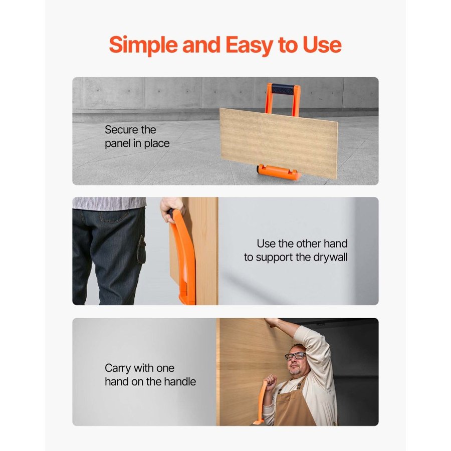 VEVOR Drywall Carrier, 2 Pack Plywood Carriers Handles, ABS Plastic Panel Carrier Tool with 79.8 kg Load Bearing, Lift and Carry Panel Mover for Plywood, Drywall, Particleboard, Tempered Glass