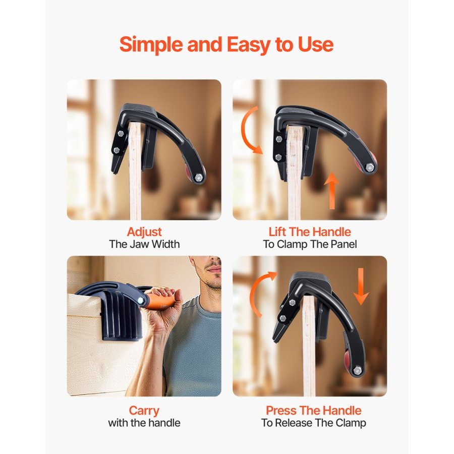 VEVOR Plywood Carrier, 90.7 kg Single lamp Capacity, Adjustable Drywall Carrying Tool for 0-25.4 mm Thickness Boards, Plywood Carrier with Non-Slip Grips for Plastic Boards, Plywood, Drywall