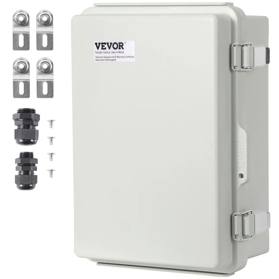 VEVOR Outdoor Electrical Junction Box, 300 x 200 x 180 mm, ABS Plastic Electrical Enclosure Box with Hinged Cover Stainless Steel Latch, IP67 Dustproof Waterproof for Outdoor Electrical Projects