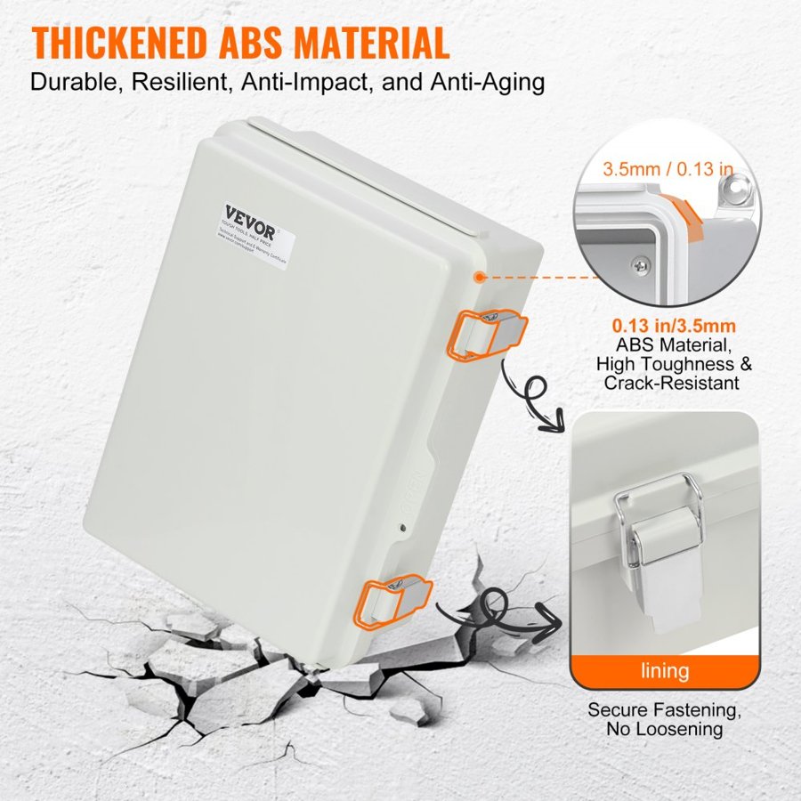 VEVOR Outdoor Electrical Junction Box, 430 x 330 x 180 mm, ABS Plastic Electrical Enclosure Box with Hinged Cover Stainless Steel Latch, IP67 Dustproof Waterproof for Outdoor Electrical Projects
