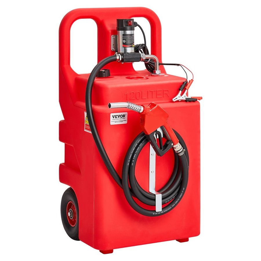 VEVOR Diesel Transfer Tank, 32 Gallon, Portable Kerosene Tank with 12V DC 10GPM Electric Transfer Pump, 13 ft Delivery Hose & Self-sealing Nozzle, Compatible with Diesel & Kerosene