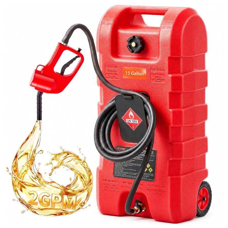 VEVOR Fuel Caddy, 15 Gallon, Portable Fuel Tank with Gravity & Hand Pump Modes, Fuel Tank Container with Wheels, 10 ft Delivery Hose & Manual Pump, Gas Caddy for Motorboats, ATVs, Gasoline & Diesel