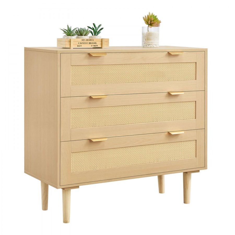 VEVOR 3 Drawer Rattan Dresser – 7.4" Deep, 66 lb Top