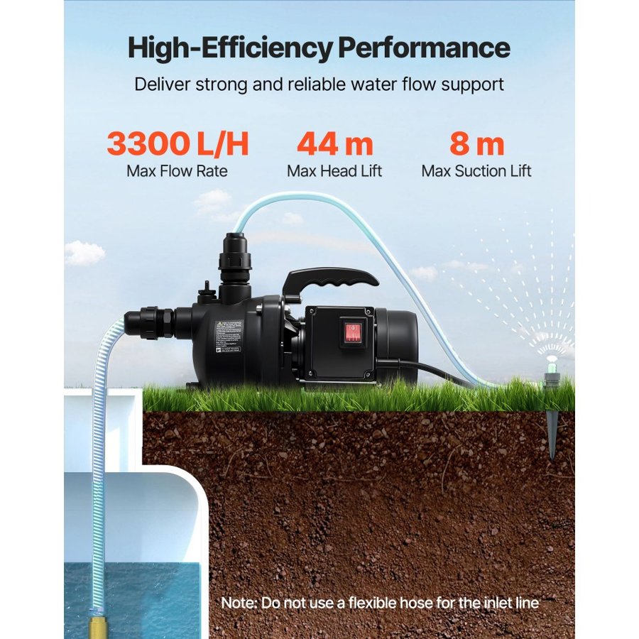 VEVOR 800W Shallow Well Jet Pump – 3300 L/H, 44m Head