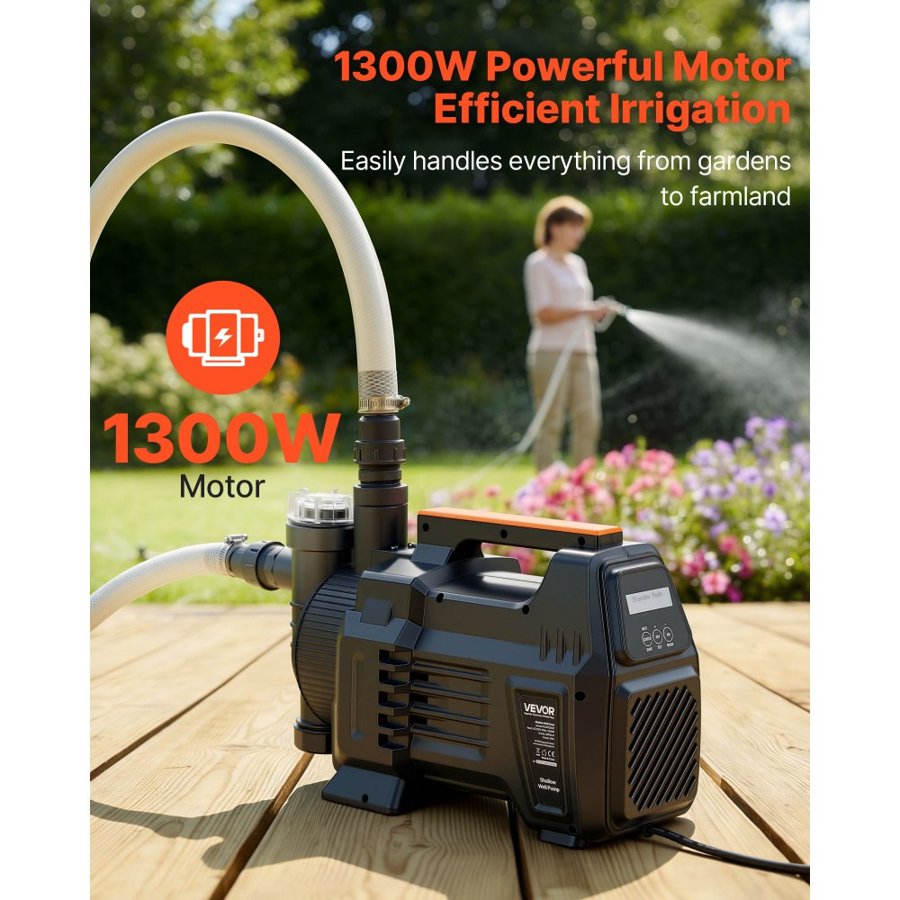 VEVOR Shallow Well Jet Water Pump – 1300W, 4800L/H