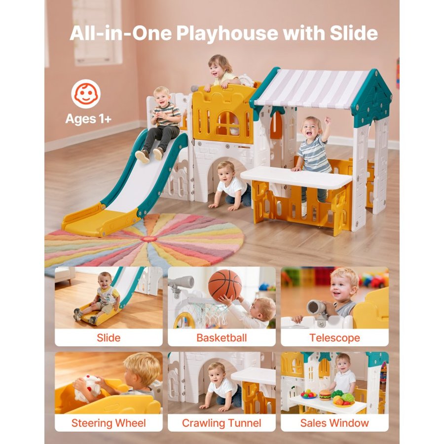 VEVOR Plastic Outdoor Playhouse With Slide – HDPE, Age 1+