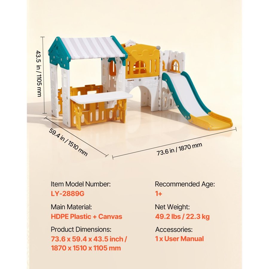 VEVOR Plastic Outdoor Playhouse With Slide – HDPE, Age 1+