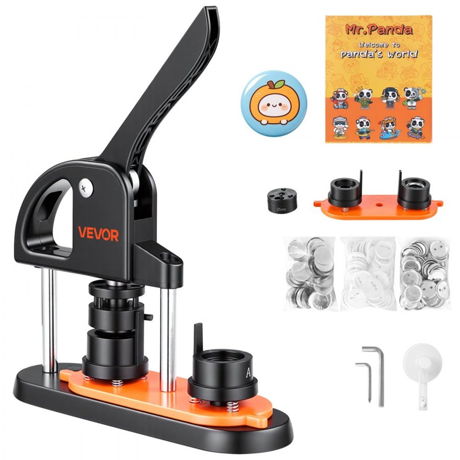 VEVOR Button Maker Machine, 0.98 inch/25mm Pin Maker, Installation-Free Badge Punch Press Kit, Children DIY Gifts Button Making Supplies with 500pcs Button Parts, Circle Cutter, Magic Book