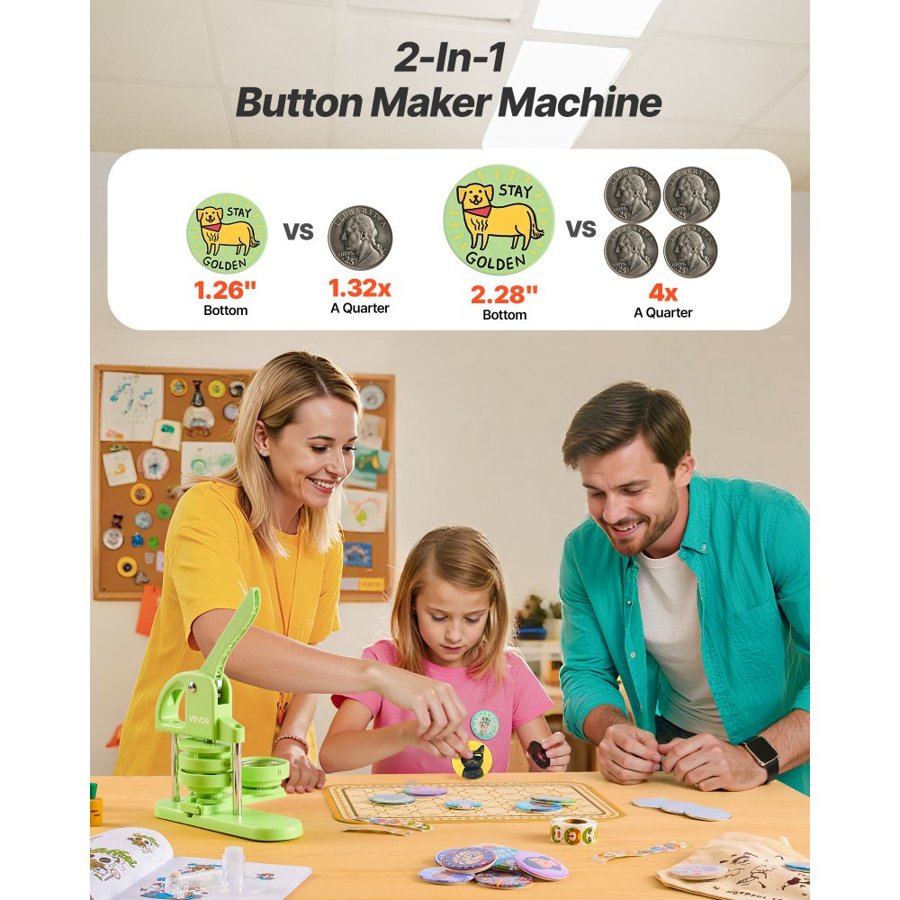 VEVOR Button Pin Maker - 1.26" & 2.28" Buttons, 200pcs