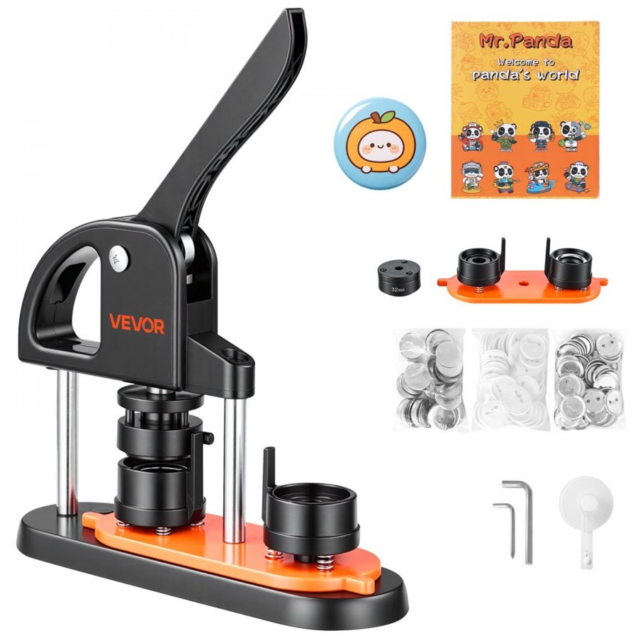 VEVOR Button Maker Machine, 1.25 inch/32mm Pin Maker, Installation-Free Badge Punch Press Kit, Children DIY Gifts Button Making Supplies with 500pcs Button Parts, Circle Cutter, Magic Book
