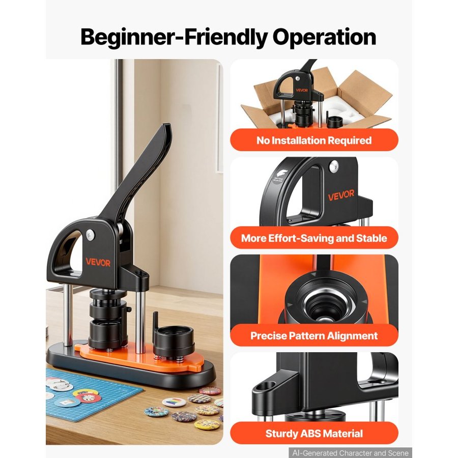 VEVOR Button Maker Machine, 1.25 inch/32mm Pin Maker, Installation-Free Badge Punch Press Kit, Children DIY Gifts Button Making Supplies with 500pcs Button Parts, Circle Cutter, Magic Book